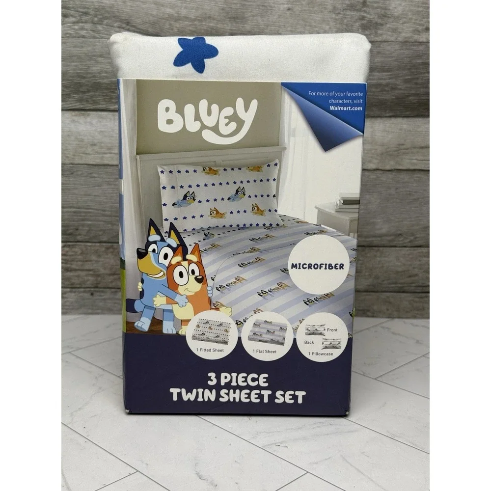 Bluey Kids 3-Piece Twin Sheet Set White with Bluey & Bingo